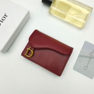 Dior Saddle Flap Card Holder Goatskin Red