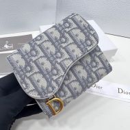 Dior Saddle Three-Fold Card Holder Oblique Motif Canvas Blue