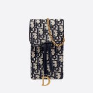 Dior Saddle Vertical Pouch Oblique Motif Canvas Blue