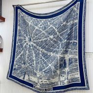 Dior Shawl Plan de Paris Motif Cashmere and Silk Blue