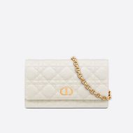 Dior Caro Belt Pouch with Chain Cannage Calfskin White