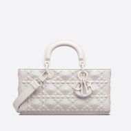 Medium Lady D-Joy Bag Ultramatte Cannage Calfskin with Diamond Motif White