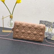 Lady Dior Pouch Ultramatte Cannage Lambskin with Diamond Motif Apricot