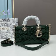 Medium Lady D-Joy Bag Patent Cannage Calfskin Green