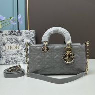 Medium Lady D-Joy Bag Patent Cannage Calfskin Grey