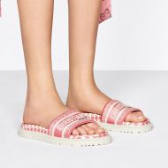 Christian Dior Dway Slides Women Micro Houndstooth Motif Cotton Pink