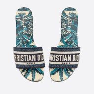 Christian Dior Dway Slides Women Palms Motif Canvas Blue