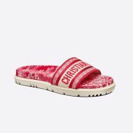 Christian Dior Dway Slides Women Toile De Jouy Motif Cotton Red