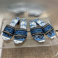 Christian Dior Dway Slides Women Butterfly Bandana Motif Canvas Blue