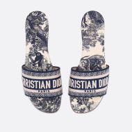 Christian Dior Dway Slides Women Toile De Jouy Motif Canvas Blue