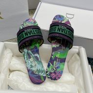 Christian Dior Dway Slides Women Toile de Jouy Voyage Motif Canvas Multi Green