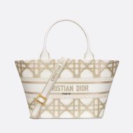 Christian Dior Hat Basket Bag Macrocannage Motif Canvas Gold