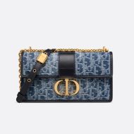 Dior 30 Montaigne East-West Bag With Chain Oblique Motif Denim Blue