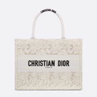 Dior Book Tote D-Lace Motif Macrame White