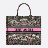 Dior Book Tote Flowers Around the World Motif Canvas Black