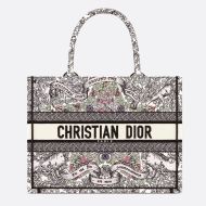 Dior Book Tote Flowers Around the World Motif Canvas White