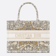 Dior Book Tote Flowers Around the World Motif Canvas White/Gold