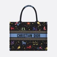 Dior Book Tote Pixel Zodiac Motif Canvas Black