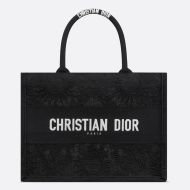 Dior Book Tote Toile de Jouy Soleil Motif Macrame Black