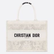 Dior Book Tote Toile de Jouy Soleil Motif Macrame White