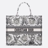 Dior Book Tote Toile de Jouy Soleil Motif Canvas White/Black