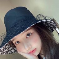 Dior Bucket Hat Teddy Oblique Motif Cotton With Veil Navy Blue