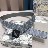 Dior CD Diamond Buckle Reversible Belt CD Diamond Motif Canvas Grey