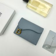 Dior Saddle Flap Card Holder Grained Calfskin Sky Blue