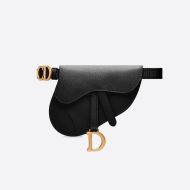 Dior Saddle Flat Belt Pouch Grained Calfskin Black