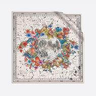 Dior Square Scarf Zodiac Motif Silk White