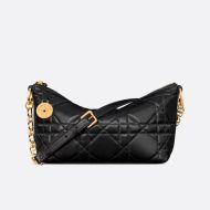 Diorstar Hobo Bag with Chain Macrocannage Lambskin Black