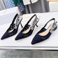 J'Adior Slingback Pumps Women D-Lace Motif Macrame Navy Blue