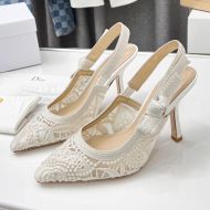 J'Adior Slingback Pumps Women D-Lace Motif Macrame White