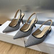 J'Adior Slingback Pumps Women Micro Houndstooth Motif Canvas Black