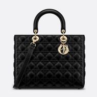 Large Lady Dior Bag Cannage Lambskin Black/Gold