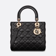 Medium Lady Dior Bag Cannage Lambskin Black/Gold