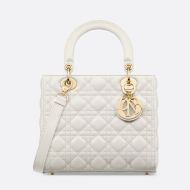 Medium Lady Dior Bag Cannage Lambskin White/Gold