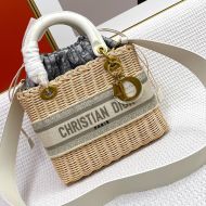 Medium Lady Dior Bag Wicker and Oblique Motif Canvas Grey