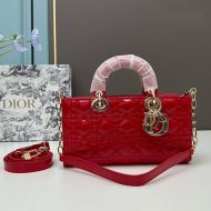 Medium Lady D-Joy Bag Patent Cannage Calfskin Red