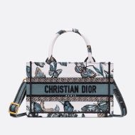 Mini Dior Book Tote with Strap Toile de Jouy Mexico Motif Canvas White/Blue