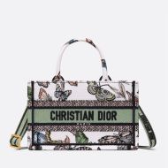 Mini Dior Book Tote with Strap Toile de Jouy Mexico Motif Canvas White/Green