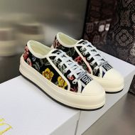 Walk'n'Dior Platform Sneakers Unisex Petites Fleurs Motif Canvas Black