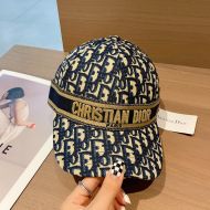 Christian Dior Baseball Cap D-Oblique Motif Cotton Blue