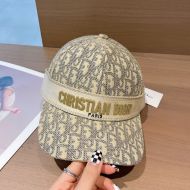 Christian Dior Baseball Cap D-Oblique Motif Cotton Khaki