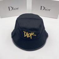 Dior Bucket Hat Shawn Logo Motif Cotton Blue