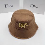 Dior Bucket Hat Shawn Logo Motif Cotton Brown
