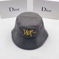 Dior Bucket Hat Shawn Logo Motif Cotton Grey