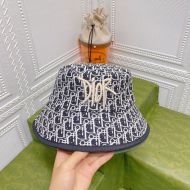 Dior Bucket Hat Shawn Logo D-Oblique Motif Cotton Navy Blue