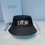 Dior Reversible Bucket Hat Safety Pin Logo Houndstooth Motif Cotton Black