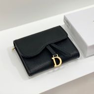 Dior Saddle Card Holder Grained Calfskin Black